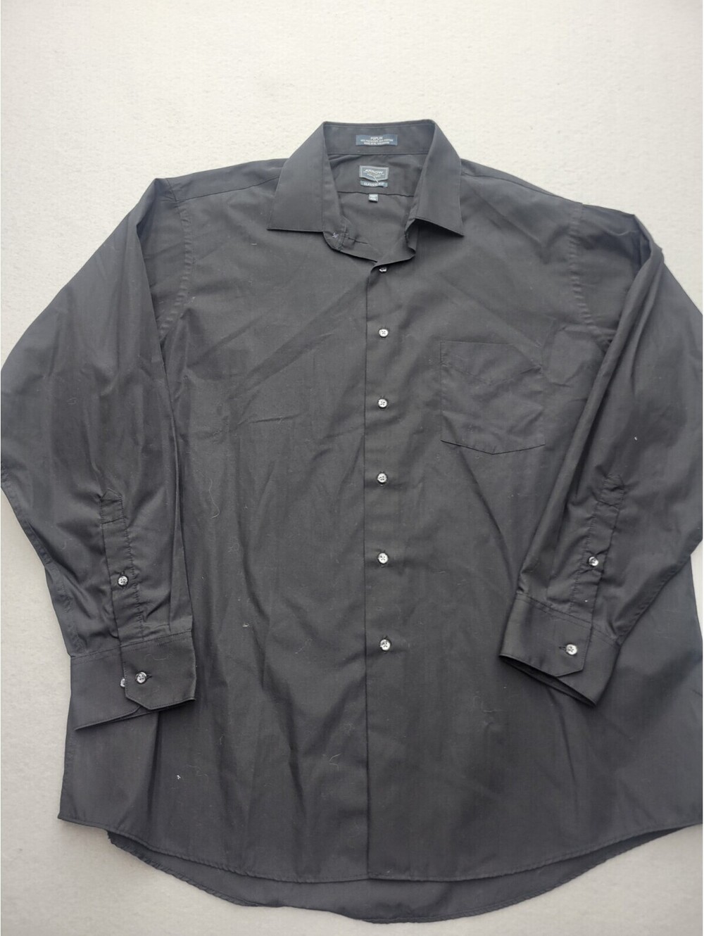 Arrow Men Button-Up 34/35 Black Long Sleeve Solid Polyester Blend Knit Pockets